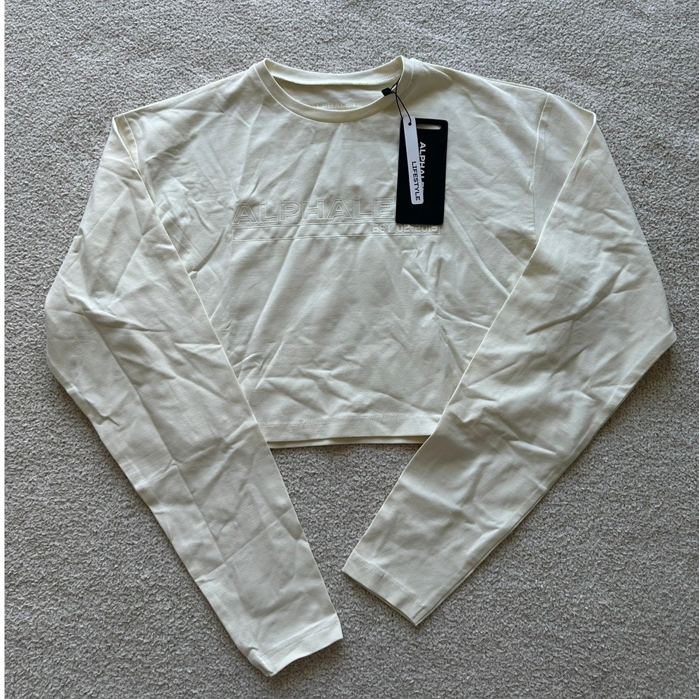 NWT Womens Alphalete Lifestyle Fit Cropped Long Sleeve Shirt size XS in Cream